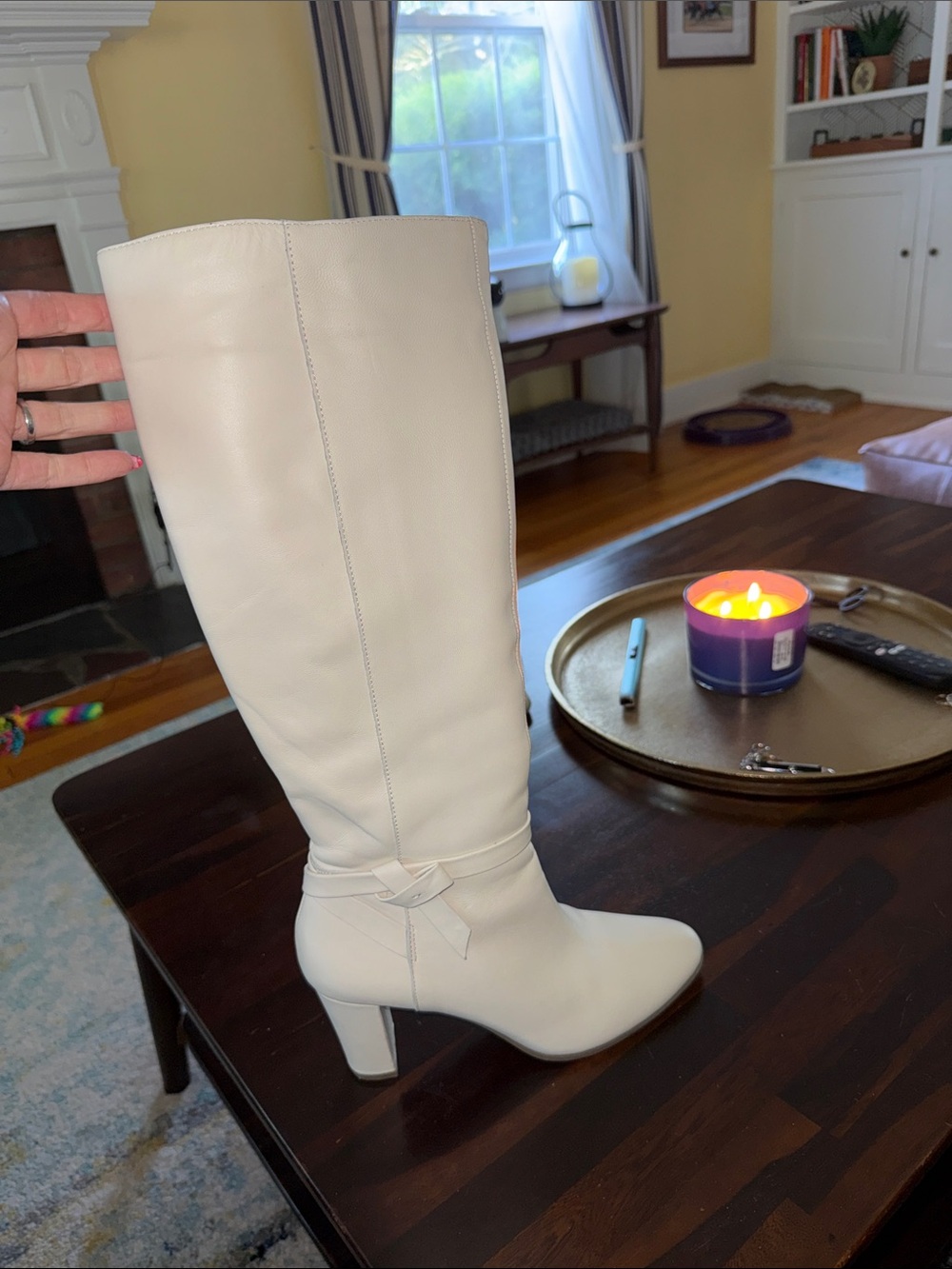 Bandolino Cream Over-The-Knee Leather Block Heel Boots